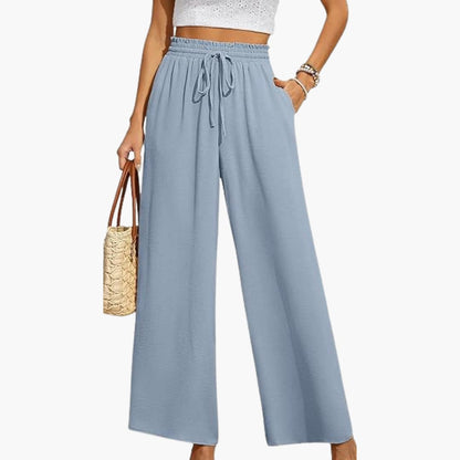 Wide Leg Pants Women, High Waisted Drawstring Pants for Work and Weekend, Fluid Drape Side Pockets, Eleven Colours, Sizes S to 2XL, Sayreene