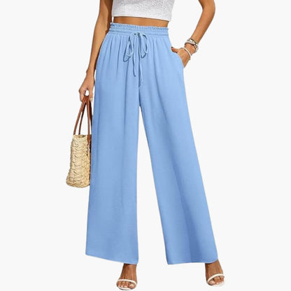 Wide Leg Pants Women, High Waisted Drawstring Pants for Work and Weekend, Fluid Drape Side Pockets, Eleven Colours, Sizes S to 2XL, Sayreene