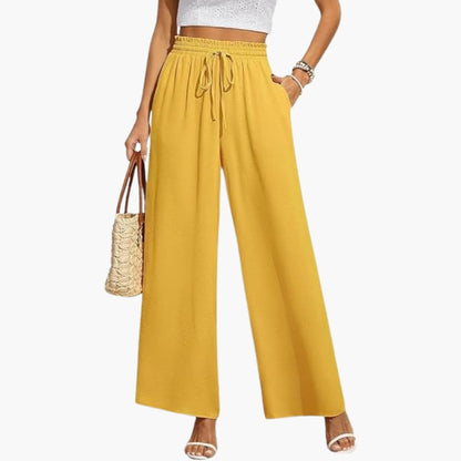 Wide Leg Pants Women, High Waisted Drawstring Pants for Work and Weekend, Fluid Drape Side Pockets, Eleven Colours, Sizes S to 2XL, Sayreene