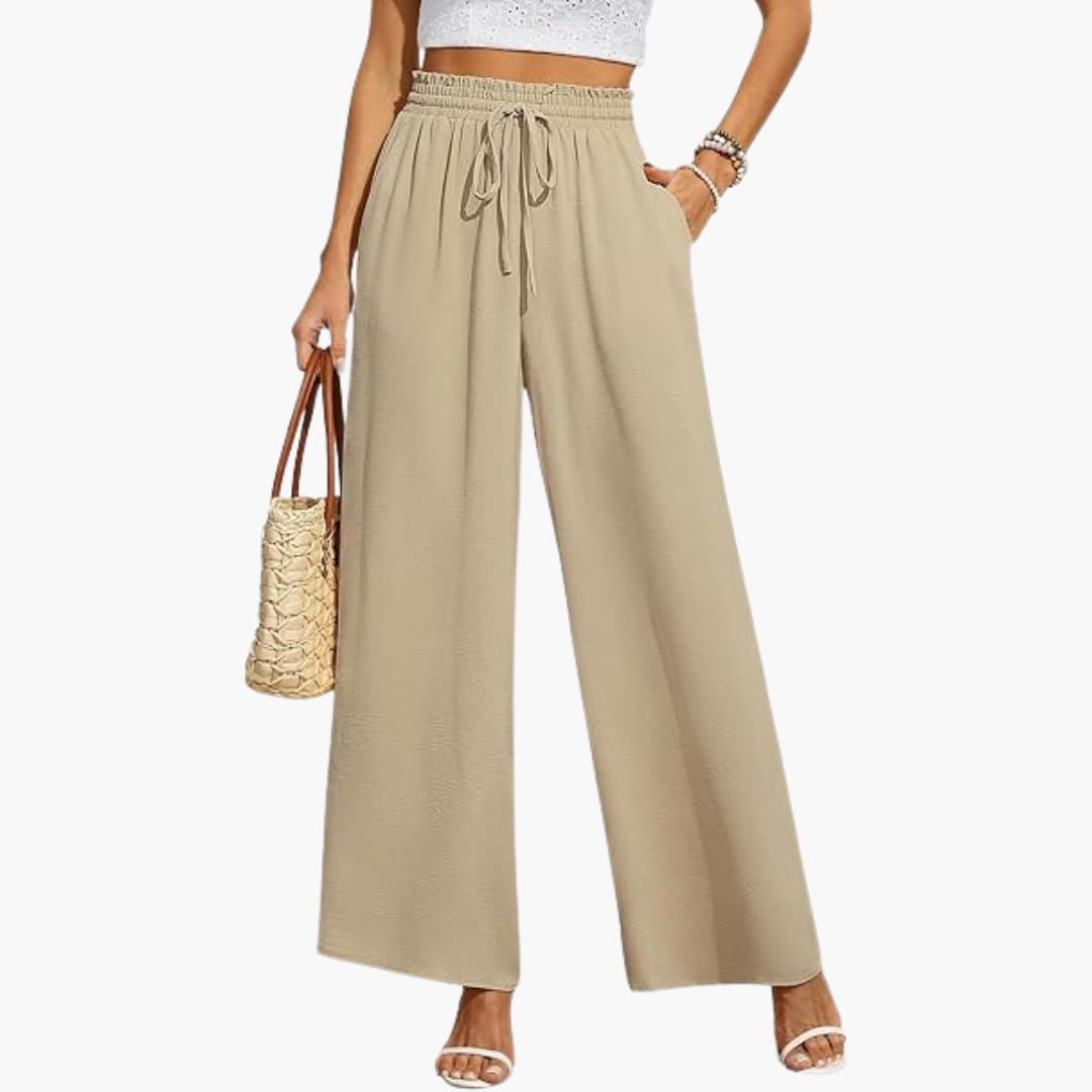 Wide Leg Pants Women, High Waisted Drawstring Pants for Work and Weekend, Fluid Drape Side Pockets, Eleven Colours, Sizes S to 2XL, Sayreene