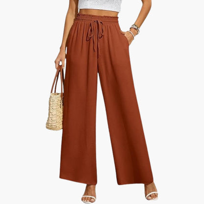 Wide Leg Pants Women, High Waisted Drawstring Pants for Work and Weekend, Fluid Drape Side Pockets, Eleven Colours, Sizes S to 2XL, Sayreene