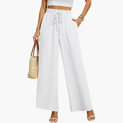 Wide Leg Pants Women, High Waisted Drawstring Pants for Work and Weekend, Fluid Drape Side Pockets, Eleven Colours, Sizes S to 2XL, Sayreene