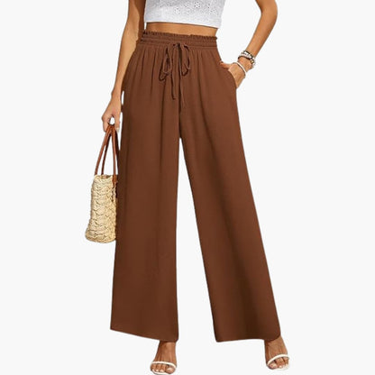 Wide Leg Pants Women, High Waisted Drawstring Pants for Work and Weekend, Fluid Drape Side Pockets, Eleven Colours, Sizes S to 2XL, Sayreene