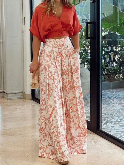 Matching Set Women, Wrap V Neck Top and Wide Leg Pants for Holidays and Events, Fluid Lightweight Drape, Four Colours, Sizes S to 2XL, Sayreene