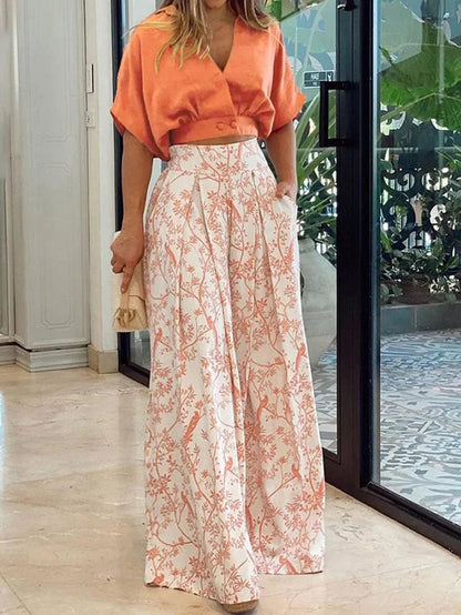 Matching Set Women, Wrap V Neck Top and Wide Leg Pants for Holidays and Events, Fluid Lightweight Drape, Four Colours, Sizes S to 2XL, Sayreene