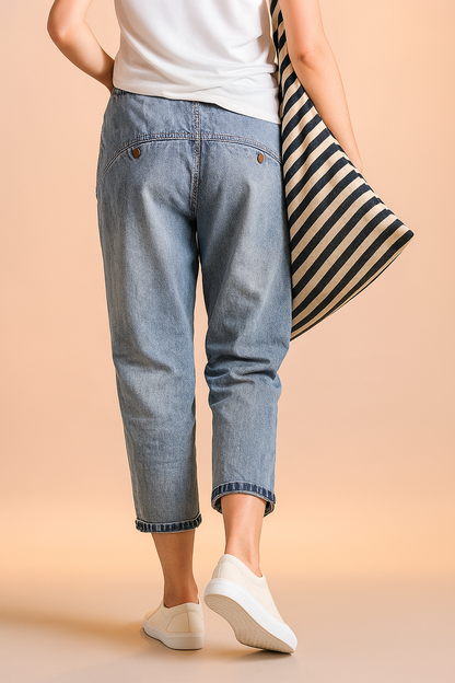 Plus Size Pants Women, Tapered Loose Trousers for Everyday and Casual Wear, Relaxed Elastic Waist Comfort, Light Blue, Sizes L to 4XL, Sayreene