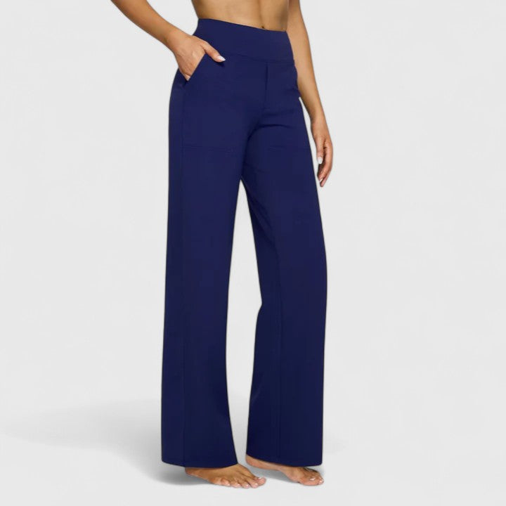 Work Pants Women Tailored, High Waisted Office Trousers with Pockets, Wide Waistband Crease Resistant, Eight Colours, Sizes S to 2XL, Sayreene