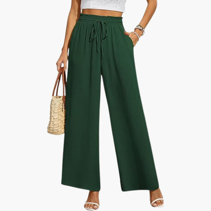 Wide Leg Pants Women, High Waisted Drawstring Pants for Work and Weekend, Fluid Drape Side Pockets, Eleven Colours, Sizes S to 2XL, Sayreene