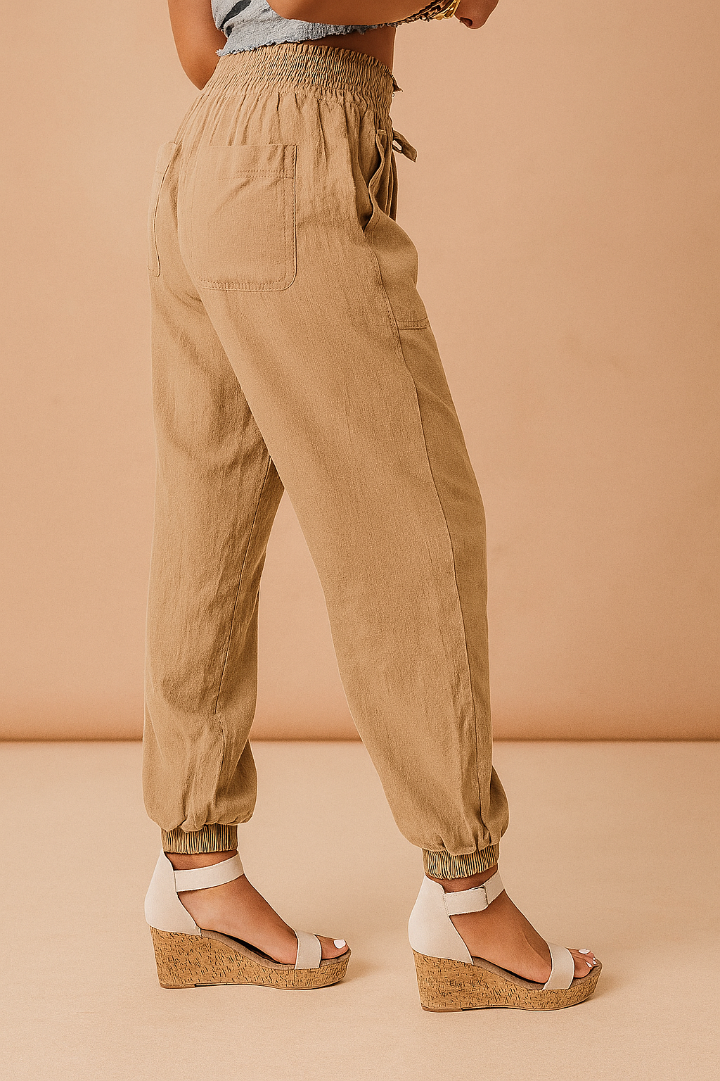 Tapered Pants Women, Elastic Waist Trousers with Adjustable Ties for Everyday Wear, Loose Relaxed Fit, Three Colours, Sizes S to 2XL, Sayreene