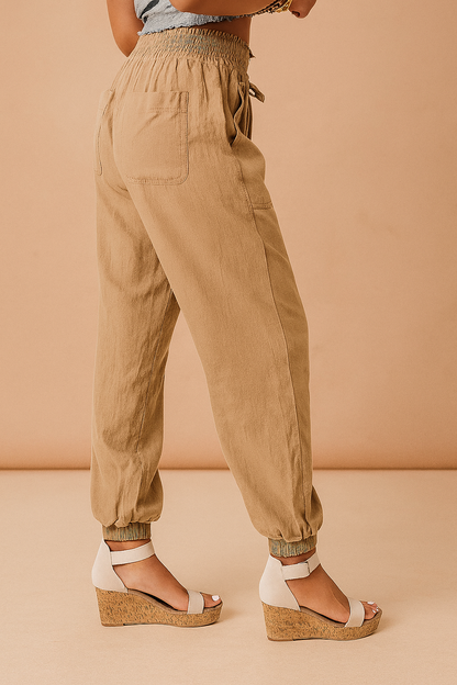 Tapered Pants Women, Elastic Waist Trousers with Adjustable Ties for Everyday Wear, Loose Relaxed Fit, Three Colours, Sizes S to 2XL, Sayreene