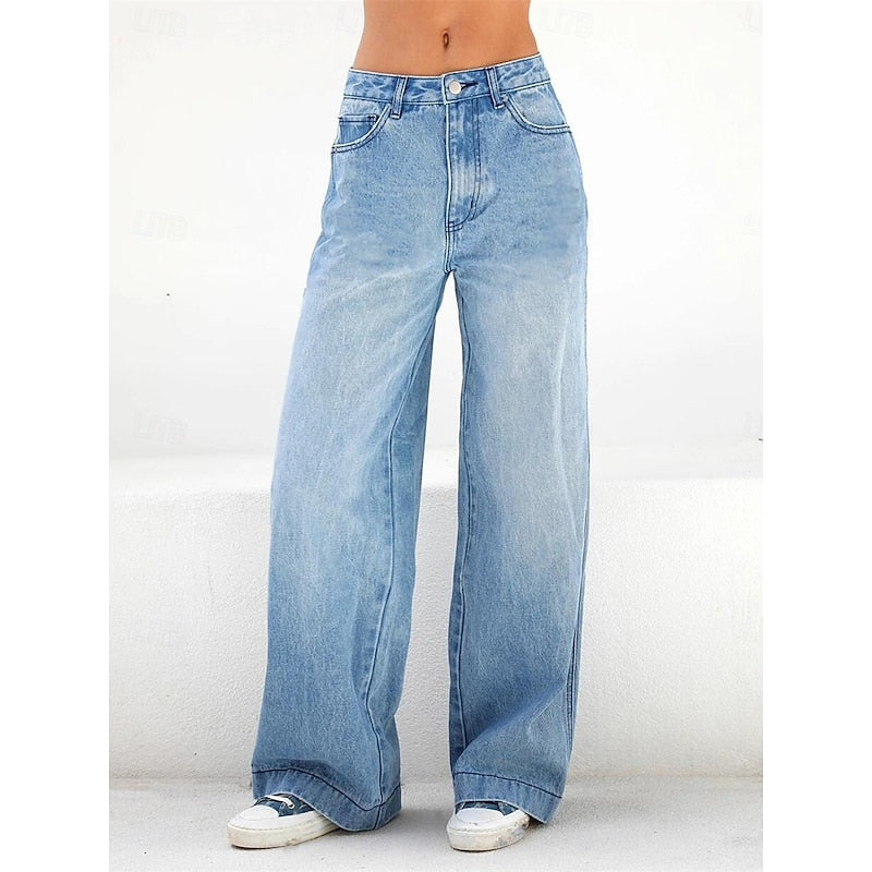 Wide Leg Jeans Women, High Waisted Relaxed Denim for Work and Weekend, Flattering Long Line Cut, Blue Denim, Sizes S to 2XL, Sayreene