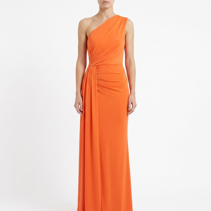 Solene one shoulder column maxi dress on white