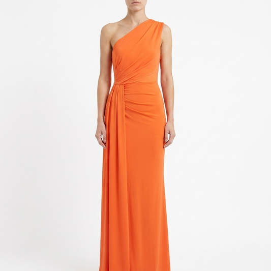 Solene one shoulder column maxi dress on white