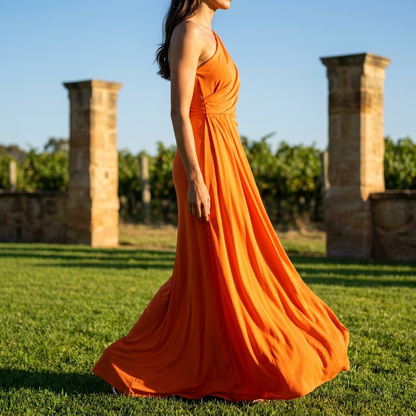 Solene maxi dress side profile in motion