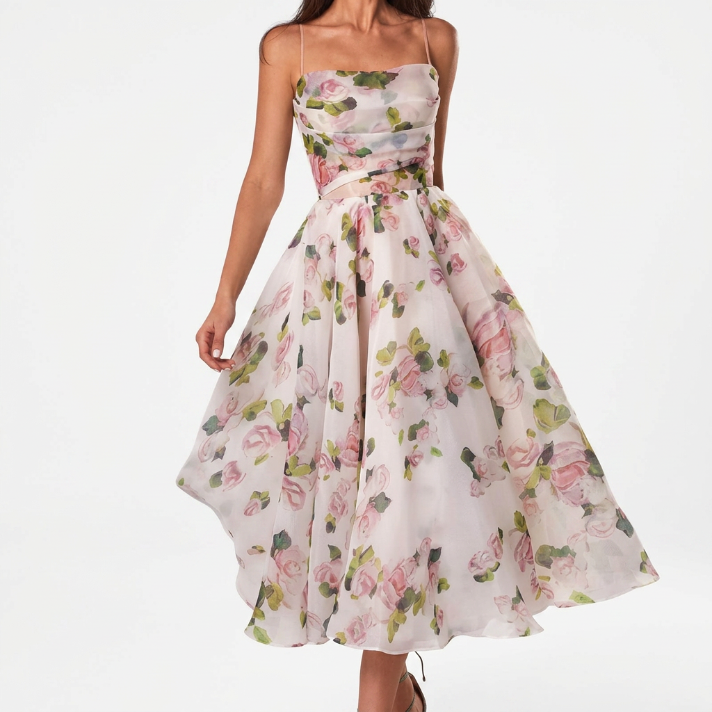 Mirabelle floral A line midi dress on white