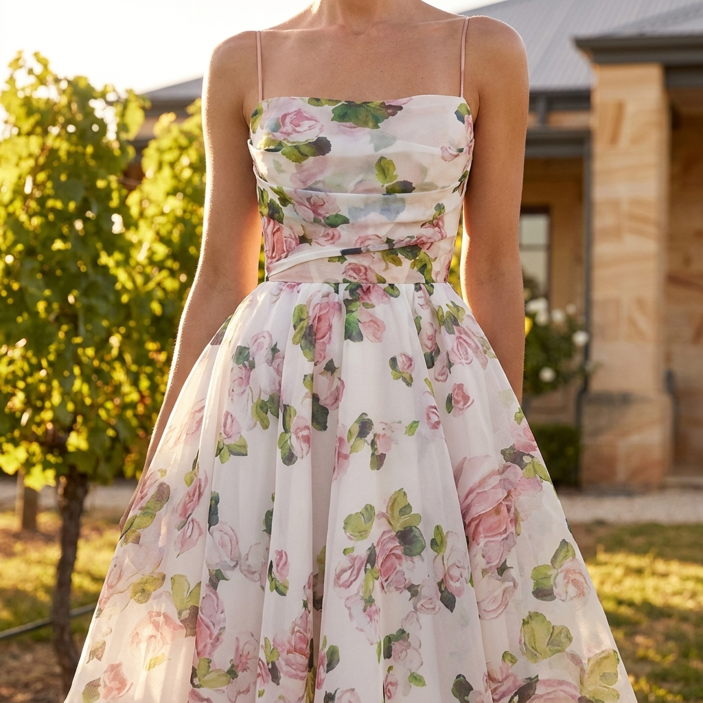 Mirabelle floral midi dress bodice and print detail