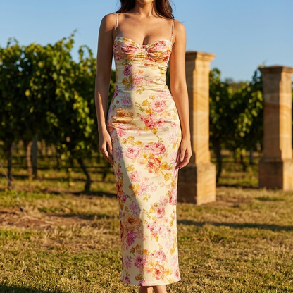 Elowen floral maxi dress at a vineyard wedding reception