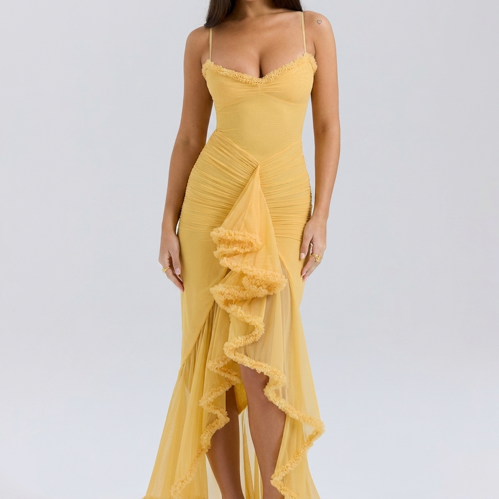 Rosalind ruched maxi dress on white