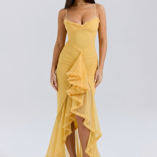 Rosalind ruched maxi dress on white