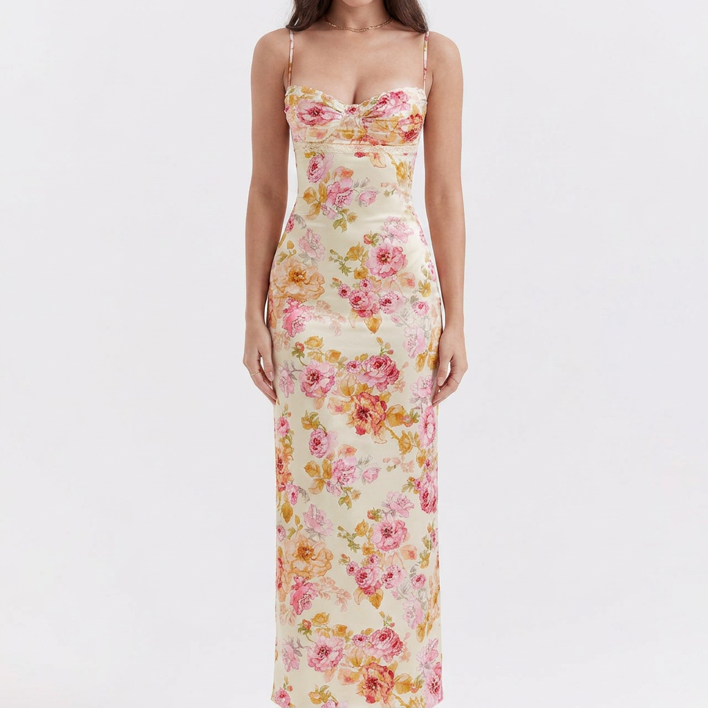 Elowen floral sweetheart maxi dress on white