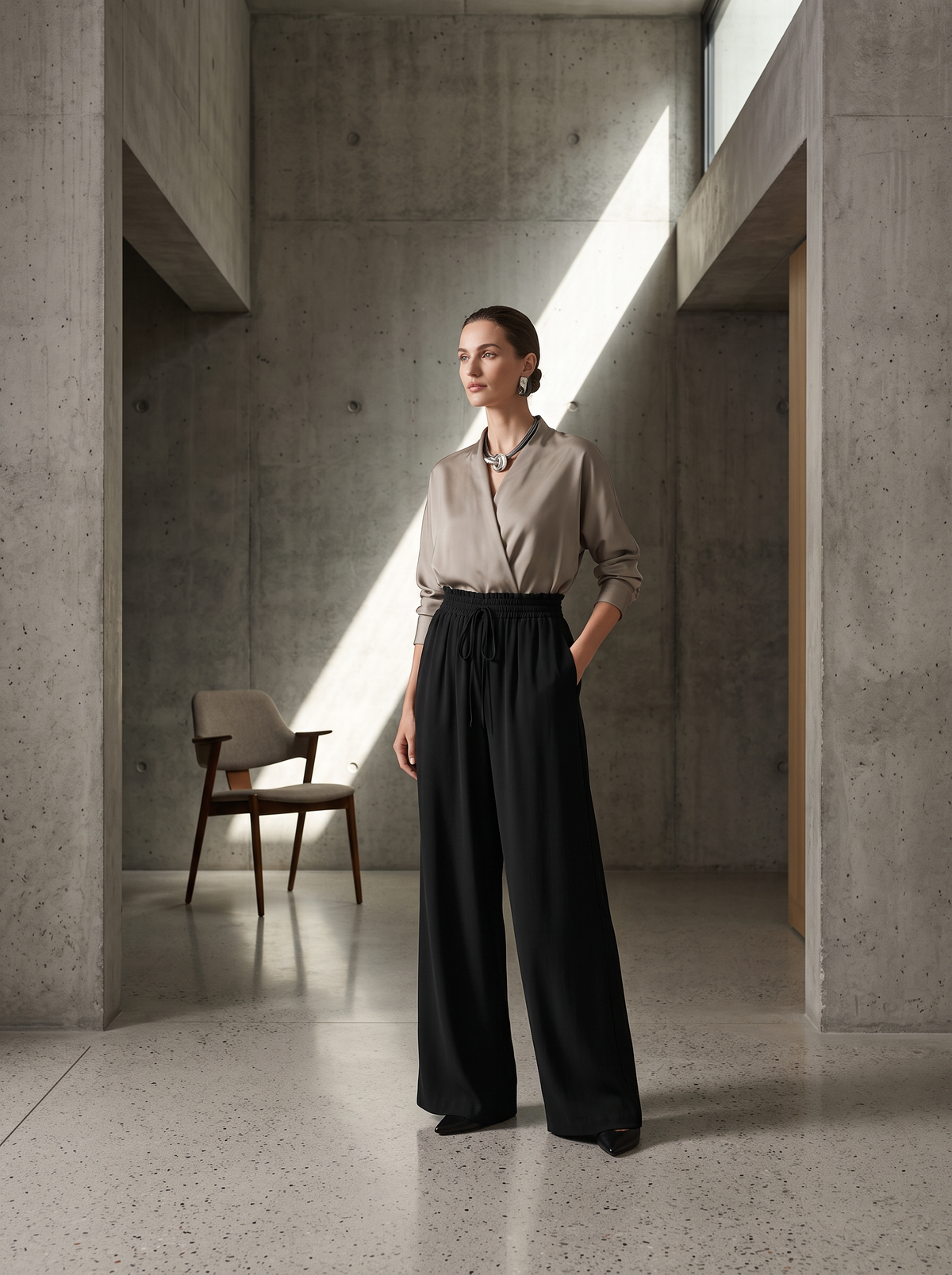 Drawstring Wide Leg Pants editorial image