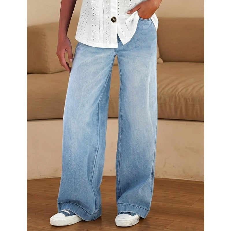 Wide Leg Jeans Women, High Waisted Relaxed Denim for Work and Weekend, Flattering Long Line Cut, Blue Denim, Sizes S to 2XL, Sayreene