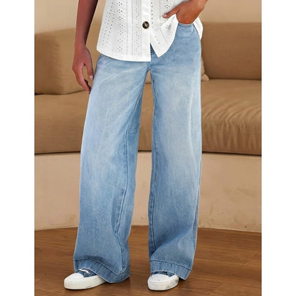 Wide Leg Jeans Women, High Waisted Relaxed Denim for Work and Weekend, Flattering Long Line Cut, Blue Denim, Sizes S to 2XL, Sayreene