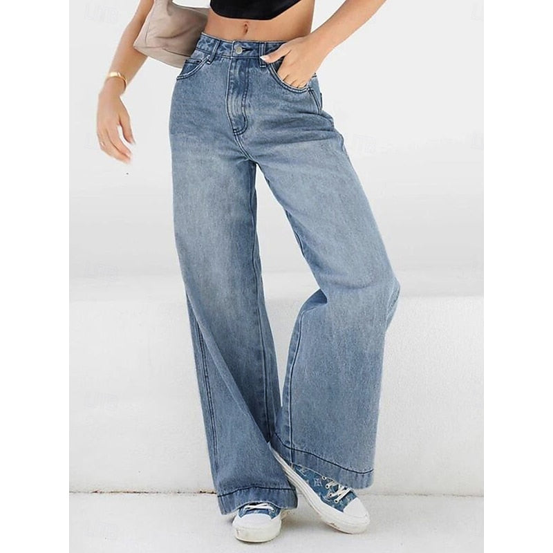 Wide Leg Jeans Women, High Waisted Relaxed Denim for Work and Weekend, Flattering Long Line Cut, Blue Denim, Sizes S to 2XL, Sayreene