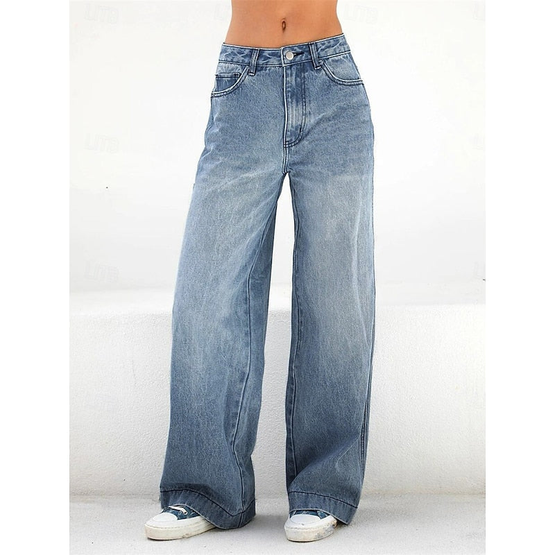 Wide Leg Jeans Women, High Waisted Relaxed Denim for Work and Weekend, Flattering Long Line Cut, Blue Denim, Sizes S to 2XL, Sayreene