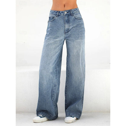 Wide Leg Jeans Women, High Waisted Relaxed Denim for Work and Weekend, Flattering Long Line Cut, Blue Denim, Sizes S to 2XL, Sayreene