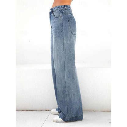 Wide Leg Jeans Women, High Waisted Relaxed Denim for Work and Weekend, Flattering Long Line Cut, Blue Denim, Sizes S to 2XL, Sayreene