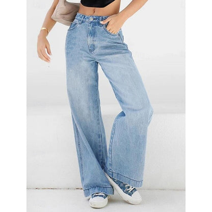 Wide Leg Jeans Women, High Waisted Relaxed Denim for Work and Weekend, Flattering Long Line Cut, Blue Denim, Sizes S to 2XL, Sayreene