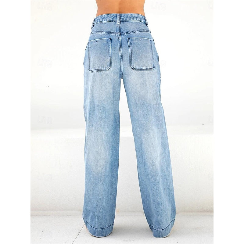 Wide Leg Jeans Women, High Waisted Relaxed Denim for Work and Weekend, Flattering Long Line Cut, Blue Denim, Sizes S to 2XL, Sayreene