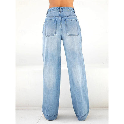 Wide Leg Jeans Women, High Waisted Relaxed Denim for Work and Weekend, Flattering Long Line Cut, Blue Denim, Sizes S to 2XL, Sayreene