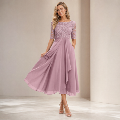 Wedding Guest Dress Lace, Midi Occasion Dress for Weddings and Anniversaries, Closed Back Tailored Cut, Sizes S to 2XL, Sayreene