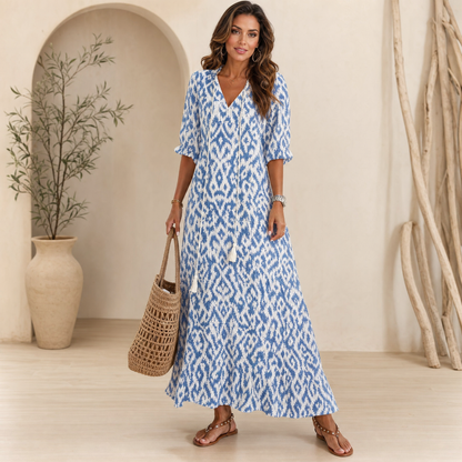 Midi Dress Women Flowy, Lightweight Summer Dress for Work and Weekend, Airy Breathable Fabric, Eight Colours, Sizes S to 3XL, Sayreene