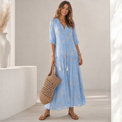 Midi Dress Women Flowy, Lightweight Summer Dress for Work and Weekend, Airy Breathable Fabric, Eight Colours, Sizes S to 3XL, Sayreene