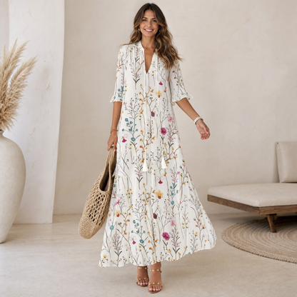 Midi Dress Women Flowy, Lightweight Summer Dress for Work and Weekend, Airy Breathable Fabric, Eight Colours, Sizes S to 3XL, Sayreene