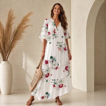 Midi Dress Women Flowy, Lightweight Summer Dress for Work and Weekend, Airy Breathable Fabric, Eight Colours, Sizes S to 3XL, Sayreene