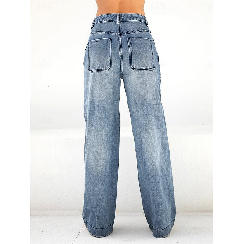 Wide Leg Jeans Women, High Waisted Relaxed Denim for Work and Weekend, Flattering Long Line Cut, Blue Denim, Sizes S to 2XL, Sayreene