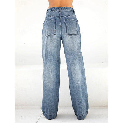 Wide Leg Jeans Women, High Waisted Relaxed Denim for Work and Weekend, Flattering Long Line Cut, Blue Denim, Sizes S to 2XL, Sayreene